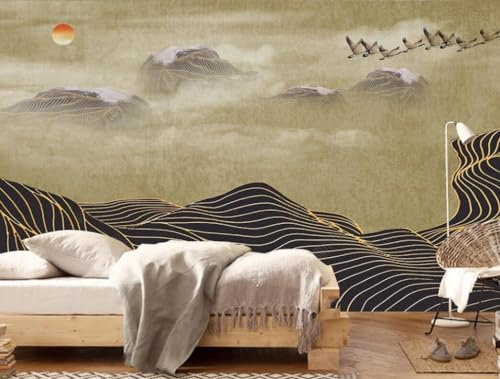 Fototapete Blumen 3D Tapeten 3D Effekt Wohnzimmer Schlafzimmer Vliestapete Neue Chinesische Abstrakte Linie Sonnenuntergang Landschaft Natur Grau Graffiti Steinoptik Kinder Tapeten