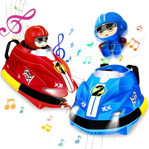JONRRYIN Ferngesteuertes Gegeneinander Spielzeugauto, 2 Pcs Ferngesteuertes Auto, Ferngesteuerter Autoscooter für Kinder, Stunt Kinder Spielzeug Auto, RC Crawler Car mit Licht Musik ab 6 Jahre