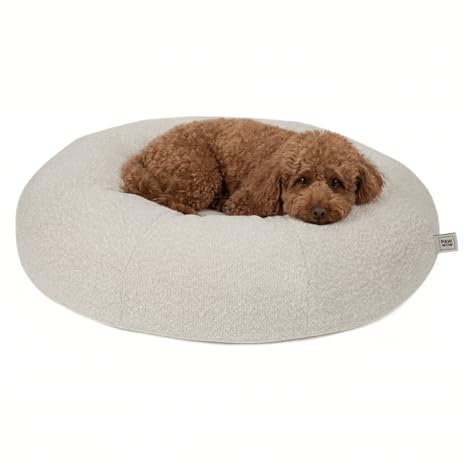 PAW WOW Leni Hundebett | Hundekörbchen rund für kleine und mittelgroße Hunde | Bouclé-Stoff (80x80cm)