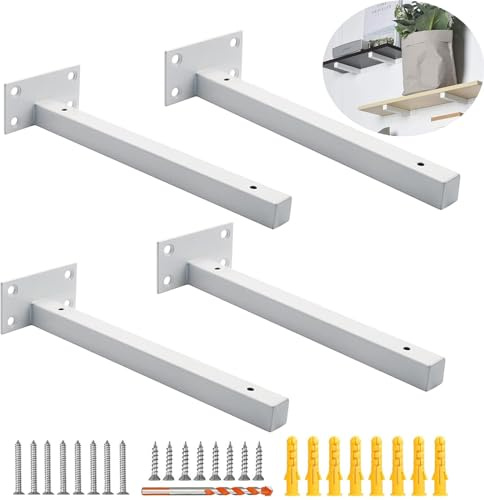 4 Pack Multi-Sized Heavy Duty Shelf Brackets with Hardware, White, 6-inch | Premium Steel, Thickened for Durability, 110lbs Load Capacity, Rust-Resistant, Ideal Floating Shelf Supports for Wall Shelves