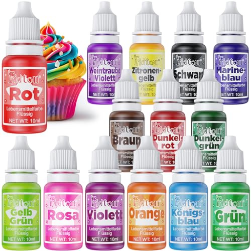 Lebensmittelfarbe Flüssig - Fidton 14 Lebensmittelfarben Vegan Food Coloring, Essbare Tortendeko Kit für Lebensmittel Farben, Flüssige Lebensmittelfarbe für Eier Färben, Fondant, Makronen - 14 x 10 ml