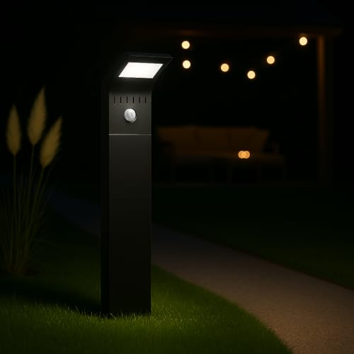 MeLiTec Solar Gartenleuchte SO44, Wegeleuchte mit Bewegungsmelder, Kunststoff, schwarz