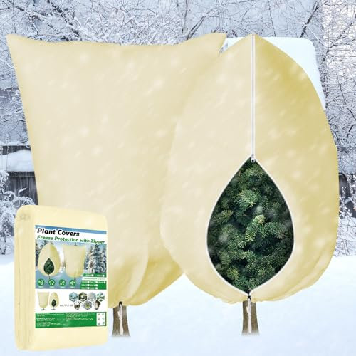 Garden Fleece Frost Protection with Zipper, 2pcs 100x100cm Outdoor Plant Covers for Winter,Horticultural Fleece for Plants Jackets Garden Fleece Bags for Olive Tree Fleece Frost Protection Cover
