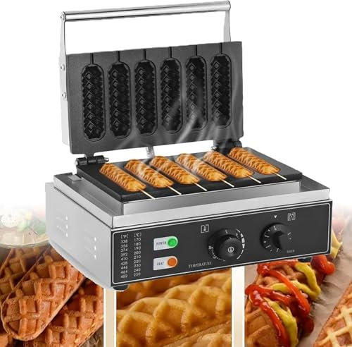 HSRG Commercial French Hot Dog Waffle Maker Iron Machine, 1500W Electric Nonstick Corn Dog Maker, 50-300℃ Temp and Time Control, Waffle Sausage Maker, for Home Kitchen