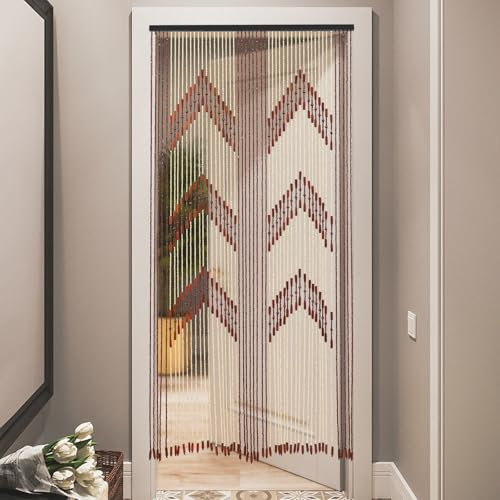 Türvorhang Bambusvorhang Holzperlenvorhang Chinesischer Vintage Perlenvorhang 190X90cm Türvorhang mit 52 Perlenschnüren für Haustüren,Schränke, Fenster,Schlafzimmertüren