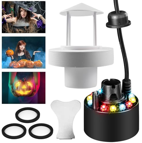 Ultraschall Vernebler, 12 LED Mini Nebelmaschine Halloween mit 3 Zerstäubertablette, Dreifarbig Gradient Atomizer, Mist Maker Wassernebler Fogger mit Abnehmbarem Spritzschutz für Springbrunnen, Teich
