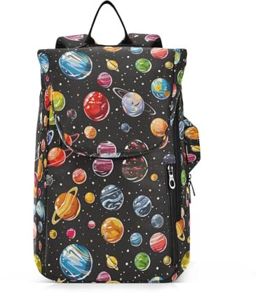 Sporting Goods Tennistasche, wasserabweisend, schwarzer Hintergrund mit vielen kleinen Cartoon-Planeten, Sportzubehör, Rucksack für Damen, Herren, Jugendliche