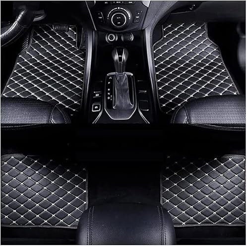 WBLDP-SDGT Auto Bodenmatte Fußmatten für Peugeot 3008 HYbrid4 (2011–2013) Modell, Nach Maß Allwetterschutz Leder Fussmatten Vorne und Hinten Automatten Set,Black-Beige