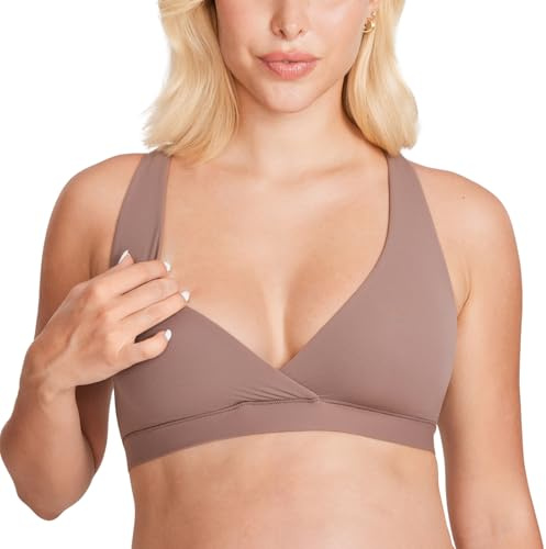 MOMANDA Amnings-BH med brottarrygg, korsad, bygelfri gravid-BH, bekväm Brown Purple S