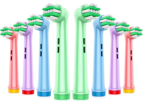 AnjoCare Cabezales de cepillo infantiles para Oral B,8 Pack cabezales de cepillo de dientes infantiles de cerdas suaves,cabezales de cepillo de dientes eléctricos niños para dientes y encías sensibles