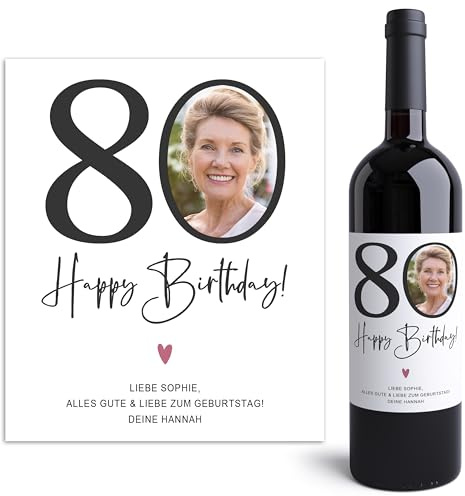 Weinetiketten zum 80. Geburtstag personalisiert mit Foto Geschenk | Personalisiert, selbstklebende Etiketten, Flaschenetiketten mit Foto, Geburtstagsgeschenk, für Weinflaschen