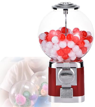 LwiftGal Machine à Gommes,Distributeur De Bonbons pour Boules De 1,26 Po avec CléS,Corps De BoîTe Transparent,Balles Et PièCes De Monnaie Non Incluses,pour Anniversaires, FêTes d'enfants,Red