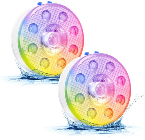 Poolbeleuchtung Unterwasser LED mit Fernbedienung - LUXJET 2 Stück Wiederaufladbare Magnetische Pool lichter Unterwasser mit IP68-Wasserdicht, Unterwasser Licht für Garten Pool Aquarium Teich