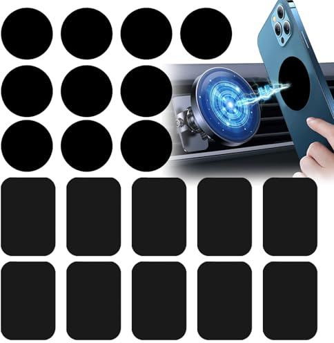 GZYYANG Metallplattor självhäftande 20 stycken metallplattor för magneter metallplatta självhäftande 3 m lim metallplatta för mobiltelefonhållare bilmagnet, svart (rektangulär och rund)
