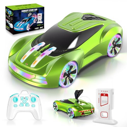 YOOHBERRYS Voiture Télécommandée, 4WD 18KM/H Voiture RC avec Cinq Modes Lumière LED, Musique et Spray, 2.4GHz Voitures Télécommandée Drift avec 360 Rotation, RC Drift pour Enfants de 6+ Ans (Vert)
