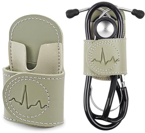 Czzmy PU-Leder Stethoskophalter mit Clip für Gürtel,Stethoskop-Halter,Stethoskophalter mit Clip für Ärzte und Krankenschwestern(1-Lichtgrün)