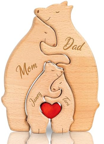JONZIN Puzzle Familial Personnalisé en Bois, Formes d'ours avec 2-7 Noms, Cadeau Personnalisé pour Maman et Papa, Cadeau Fête des Mères, Fête des Pères, Décoration Familiale de Noël