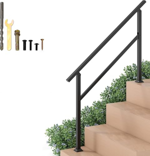 HOMFME Outdoor Handrails for Stairs, Steel Steps Hand Rail Stair Railing with Adjustable Angle, Outside Safety Grab Rail Floor Mount Railing for Garden Entrance Parapet Balcony (Black, 138 x 92 cm)