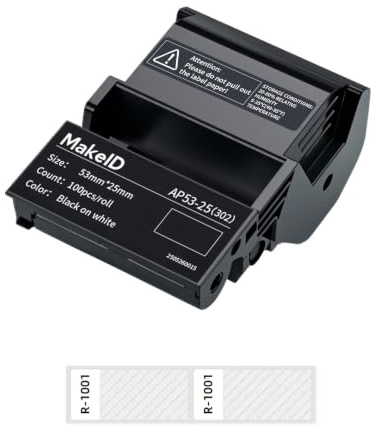 Etichette MakeID EP53, avvolgicavo auto-laminanti per cavi elettrici e dati, etichette PE integrate con cartuccia a nastro per stampante industriale portatile EP53