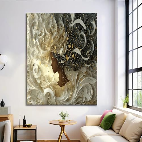 Belleza De Fantasía 3D Lienzo Arte Pared, Cuadros En Lienzo De Remolino Abstracto, Arte Mural En Crema, Lienzos Decoración Para Salón Despacho Entrada Cafetería, Sin Marco, 80X120Cm