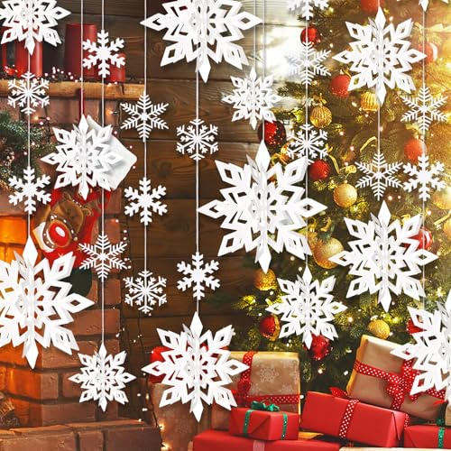 36 Stück Weihnachten Schneeflocken Deko,3D und 2D Weiße Weihnachtsanhänger für Weihnachtsbaum Deko,Weihnachtsbaum Anhänger Papier,Schneeflocke Anhänger für Weihnachtsfeiern (Weiß)