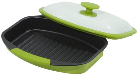 MKYSAIL Quick-Heat 39 OZ Microwave Bacon Cooker & Grill Pan with Lid | Multi-Purpose Microwave Cookware for Grilling, Frying, Baking | Portable & Dishwasher Safe for Kitchen, RV, Office, Dorm(Green)