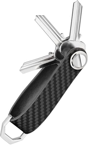 T-carbon Schlüsselhalter, kompakter Schlüsselanhänger aus Carbonfaser und Leder,Schlüsselanhänger für Männer und Frauen, erweiterbares Schlüsseletui für bis zu 8 Schlüssel (schwarz)