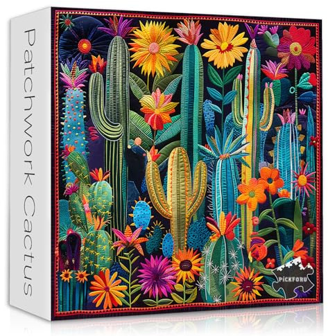 Cactus Puzzles for Adults 1000 Pieces, Nature Succulent Flower Garden Puzzles Quilt, Colorful Spring Plant Themed Patchwork Art Puzzle, Challenging for Adults
