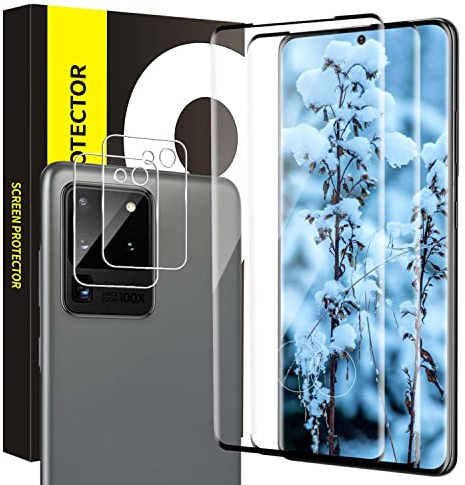 Cable Leader 2+2 Stück Schutzfolie für Panzerglas für Samsung Galaxy S20 Ultra 5G, Kameraschutz, 3D Volle Abdeckung, 9H Härte Schutzglas, Kratzfest, HD-Klar Samsung S20 Ultra Displayschutzfolie