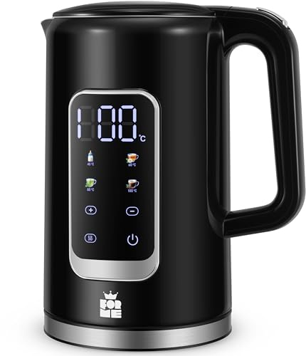 ForMe Hervidor Eléctricos de Acero Inoxidable 1,7 L Selección de Temperatura de 40-100 C LED Indicador Digital de Temperatura I Función de Mantener Caliente Tetera I Cristal Hervidora Libre de BPA