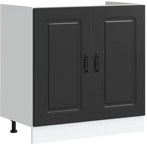 mtlskopl Mobiletto da cucina Kalmar nero 80 x 46 x 81,5 cm in legno stabile con piedini regolabili ideale come mobiletto lavandino cucina o corridoio per ambienti di piccole e medie dimensioni