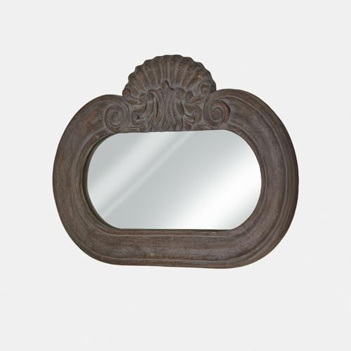 Loberon Spiegel Elvéric, antikgrau | Mangoholzrahmen mit Relief - Kunstvoll Geschnitzte Krone - Wandspiegel - Wohnaccessoire - Spiegelglas - Eisen