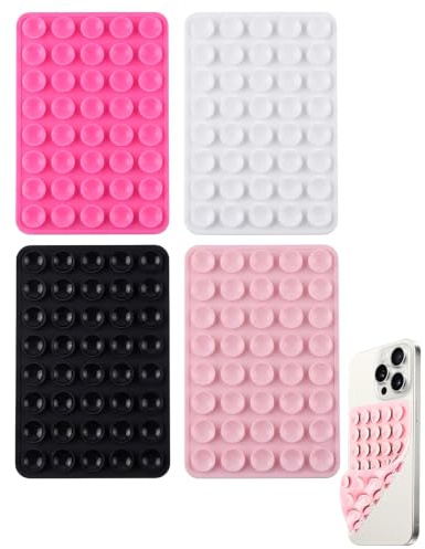 UEAVOID Pack de 4 Ventouses Silicone Double Face Support Téléphone Universel Anti-Glisse Mains Libres pour Selfie Vidéo, Cuisine, Voiture ou Miroir, Fixation Sûre & Réutilisable(10 * 6.5cm)