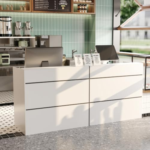 Caldion Empfangstheke, weiße und Schwarze Linien, Büroempfang mit Ablagefächern, Schreibtisch und Aktenschrank,220 x 60 x 100 cm