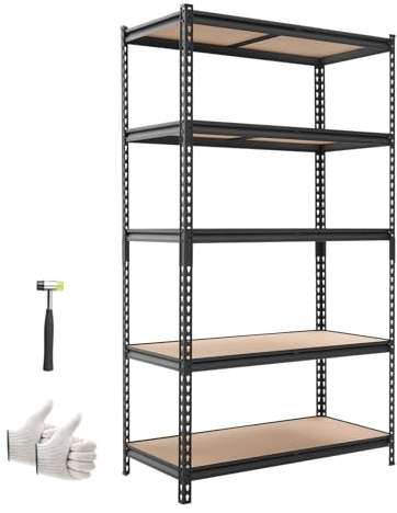 VEVOR Scaffale per Garage, Scaffale Metallico Portaoggetti, 5 Ripiani in MDF Regolabili, Capacità 1134 kg, Scaffalatura Multiuso, per Cucina, Dispensa, Cantina e Bagno, 102,5 cm Lx51,7 cm Px181,3 cm A