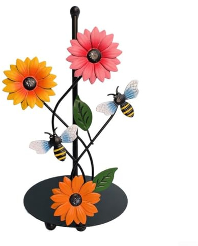 Iron Craft - Porta asciugamani di carta a forma di girasole, base robusta, dispenser di fazzoletti da appoggio colorato, per cucina e sala da pranzo (api e api)