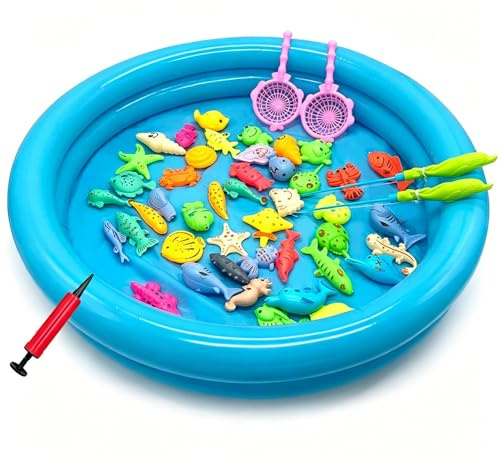 SKIKHN Juguete de Pesca para Niño, 50 Piezas Juego Pesca Magnetico, Juguete de la Flotando Pesca, Juguete Pesca de Diversion, para Baño y Deportes al Aire Libre para Bebe
