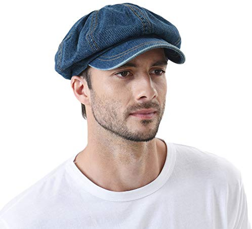 WITHMOONS Schlägermütze Golfermütze Schiebermütze Denim Cotton Newsboy Hat Baker Boy Beret Flat Cap KR3613