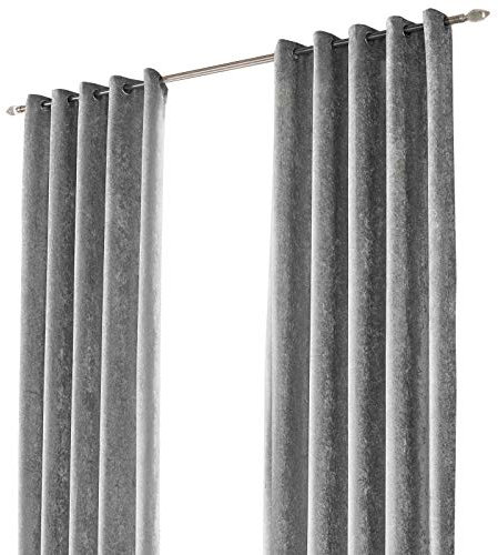 Sienna Silver Grey Crushed Velvet Eyelet Ring Top Pair of Fully Lined Curtains - 66 wide x 54 drop