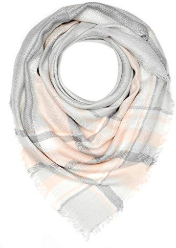 Autiga großer Damen Strickschal kariert Karo XXL Wollschal Oversized Winterschal Deckenschal quadratisch rosa-grau