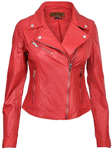 Infinity Leather Giacca in Pelle da Donna Giacca in Vera Pelle Stile Motociclo Classico