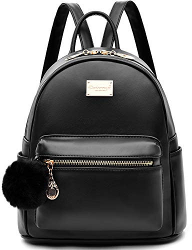 I IHAYNER Women Fashion Backpack Cute Leather Backpack Mini Backpack Purse for Women Ladies Satchel School Bags with Pompom Casual Travel Daypacks