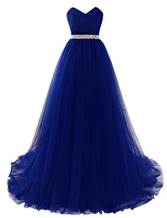 Misshow Ballkleid, lang, elegant, Vintage-Stil, schulterfrei, mit Pailletten, Damenkleid, lang, schick, Abend, königsblau, 38