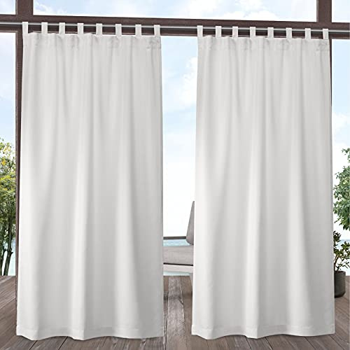 Exclusive Home Cabana Solid Indoor/Outdoor Light Filtering Hook-and-Loop Tab Top Curtain Panel Pair, 54x120, Vanilla
