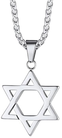 Richsteel Jewish Star Necklace Star of David Pendant for Men Religious Symbol Jewelry Stainless Steel Hexagram Necklaces