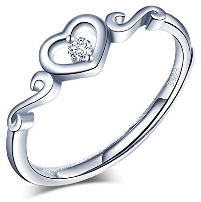 Yumilok Damenring Herz Ring Zirkonia Ehering Verlobungsring Freundschaftsring Lifestyle-Ring 925 Sterling Silber verstellbar für Damen