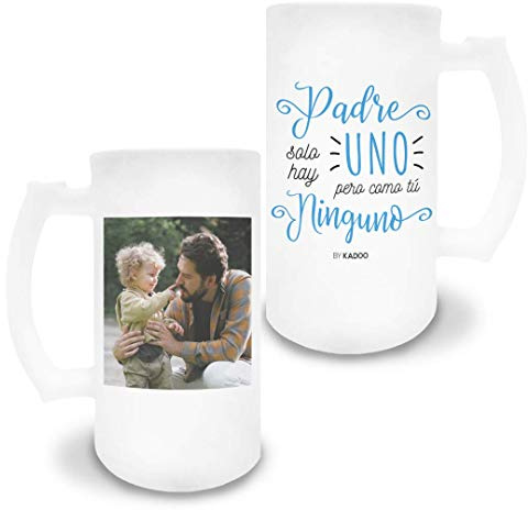 Kadoo Regalos Jarra de Cerveza de Cristal Esmerilado Personalizada Día del Padre Padre Solo Hay Uno Pero Como Tú Ninguno (Foto)