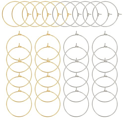 UNICRAFTALE 2 Couleurs Boucle d'oreille Cerceaux 21 jauge en Acier Inoxydable Cerceau Boucle d'oreille Verre à Vin Breloques Anneaux pour Bricolage Fabrication de Boucles d'oreilles