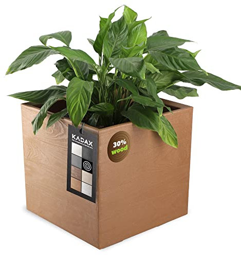 KADAX Jardinière Carrée de 40 cm, Grand Pot de Fleurs Écologique pour Intérieur et Extérieur, Bac à Fleurs vec roulettes et Système de Drainage (Marron Clair, Effet Bois)