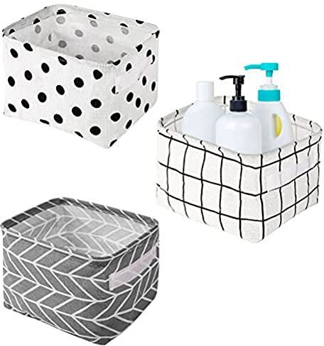 3 Pieces Small Fabric Storage Baskets, Waterproof Bathroom Storage Baskets Collapsible Square Storage Boxes with Handles Shelf Basket Organizer Bins for Bathroom Makeup Cupboards Kitchen